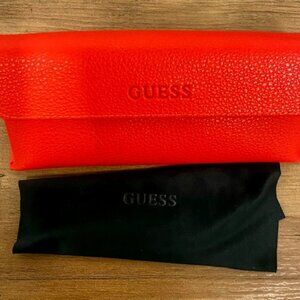 GUESS Red Pebbled Faux Leather Glasses Case Snap Closure & Microfiber Cloth
